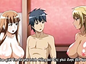 Three anime babes flaunt their big boobs, engaging in steamy sex while exploring their desires.